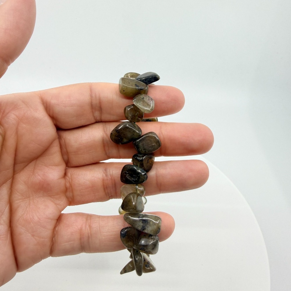 Vintage Boho Natural Labradorite Tumbled Freeform Stone‎ Nugget Strand Bracelet